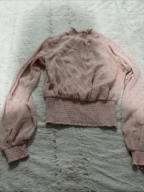 Express Tops - Express Dusty Pink Smocked Waist Sheer Blouson Top